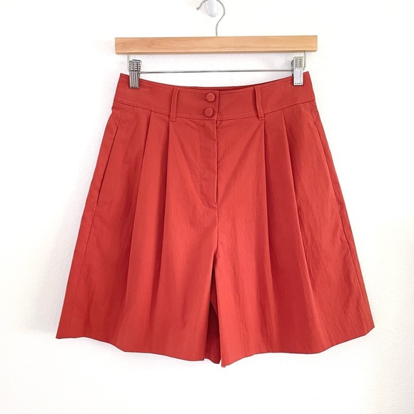 NWT Rebecca Taylor High Waist Pleat Front Trouser Short Pomodoro Red Orange 2 - Picture 5 of 16